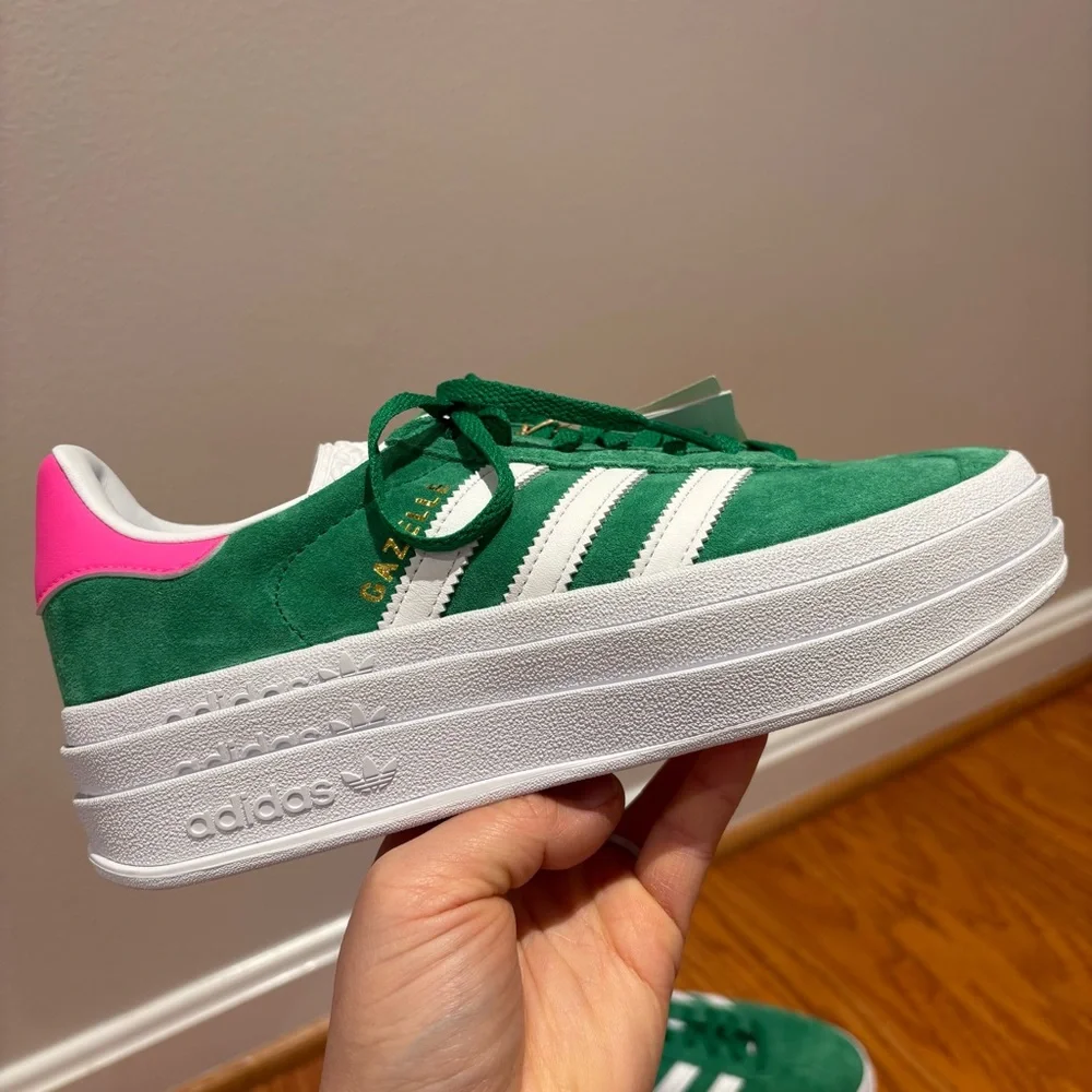 New Adidas Gazelle Bold ‘Green Lucid Pink’ Sneakers Womens 7 StockX Verified - Picture 3 of 11
